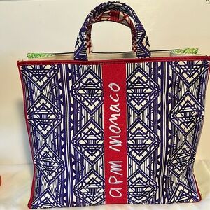 APM Monaco Designer Embroidered Multi Color Tote Bag